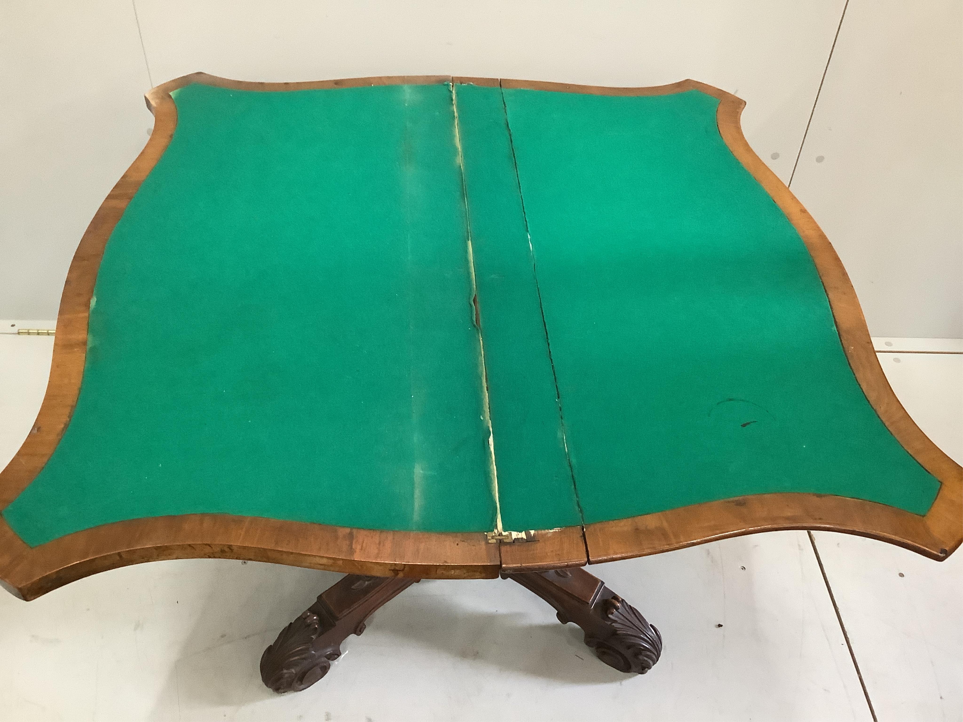 A Victorian burr walnut folding card table, width 92cm, depth 46cm, height 71cm. Condition - poor